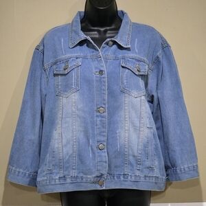 Women's Distressed Light Blue ¾ Length Sleeve Denim Jeans Jacket  Size XL